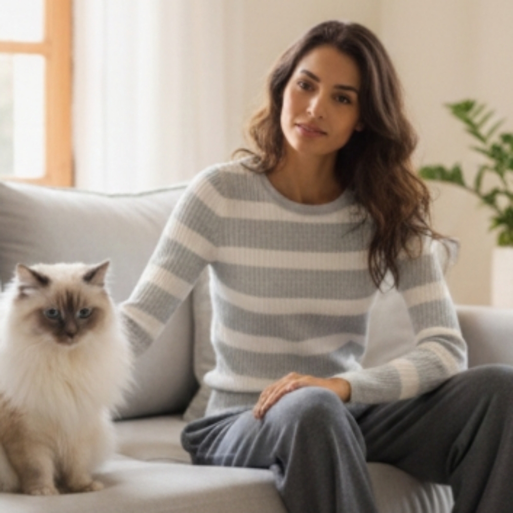 GAP Gray and Soft Pink Stripe Ribbed Top